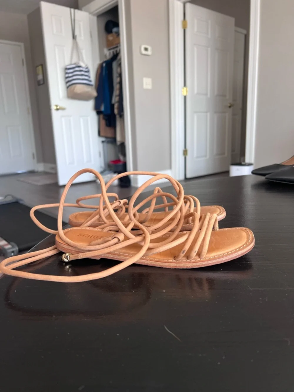 SCHUTZ Magdalena Flat Wrap-Around Sandals in Carmel - Picture 5 of 6